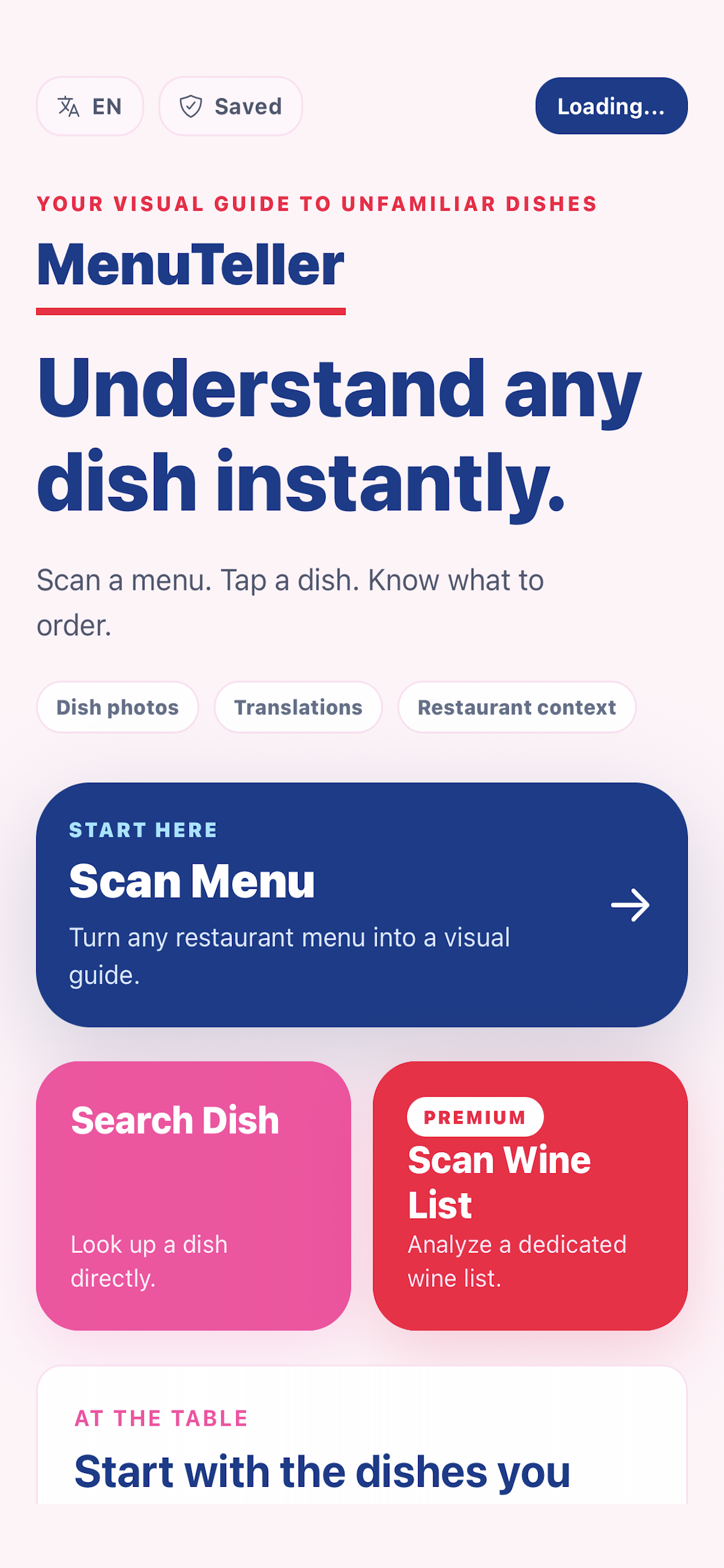 MenuTeller iOS home screen