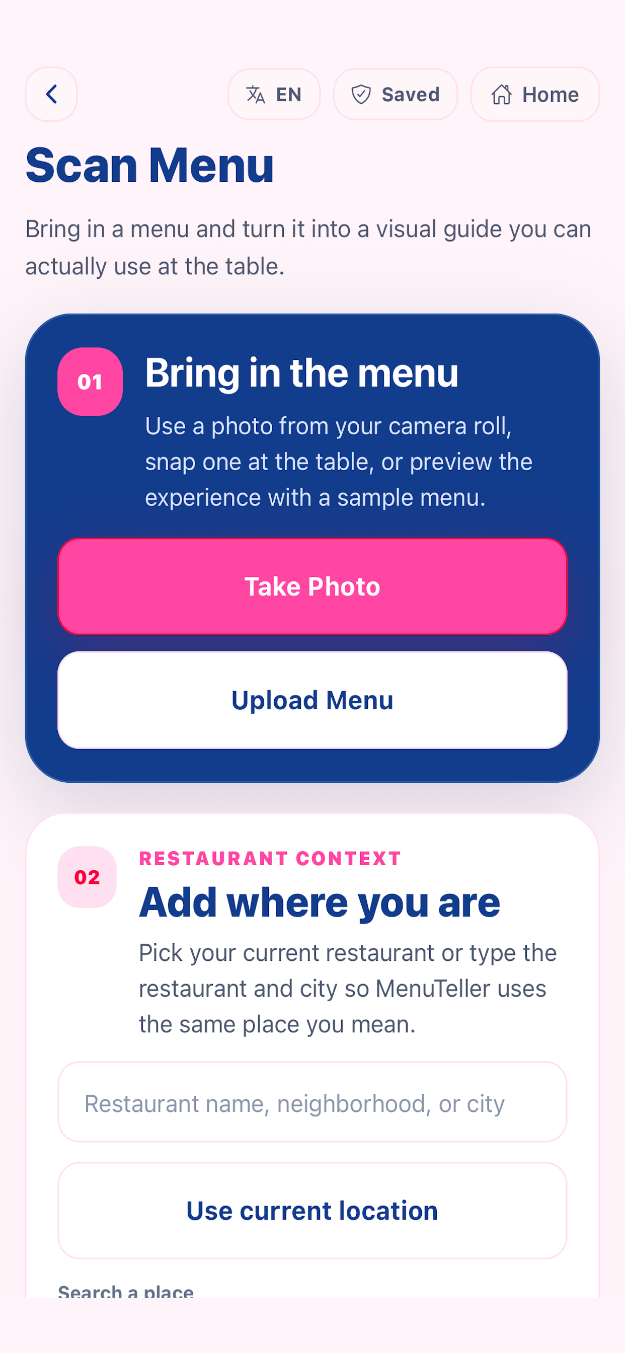 MenuTeller scan menu screen